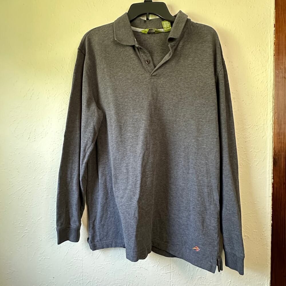 Orvis 100% Cotton Men's Long Sleeve 1/4 Button Polo Collar Pull Over Gray Size L